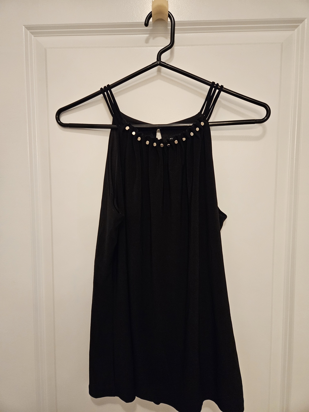 White House Black Market Black with Silver Stud-Trim Halter Top | Small